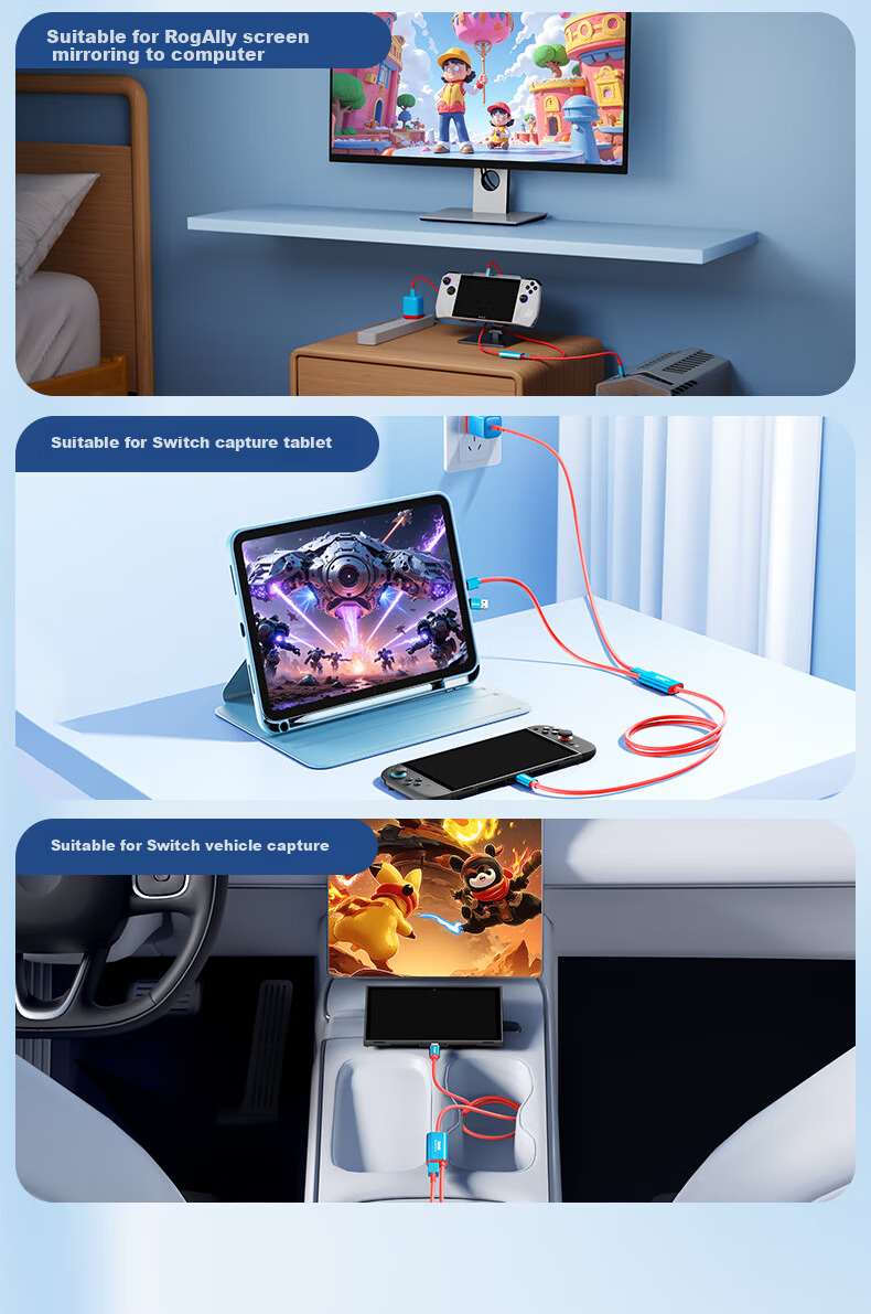 Jemdo Switch 2 Capture Card All-in-One HD Video Converter NS Portable Dock 4K Laptop USB Type-C Tablet Car Screen Casting Cable 13