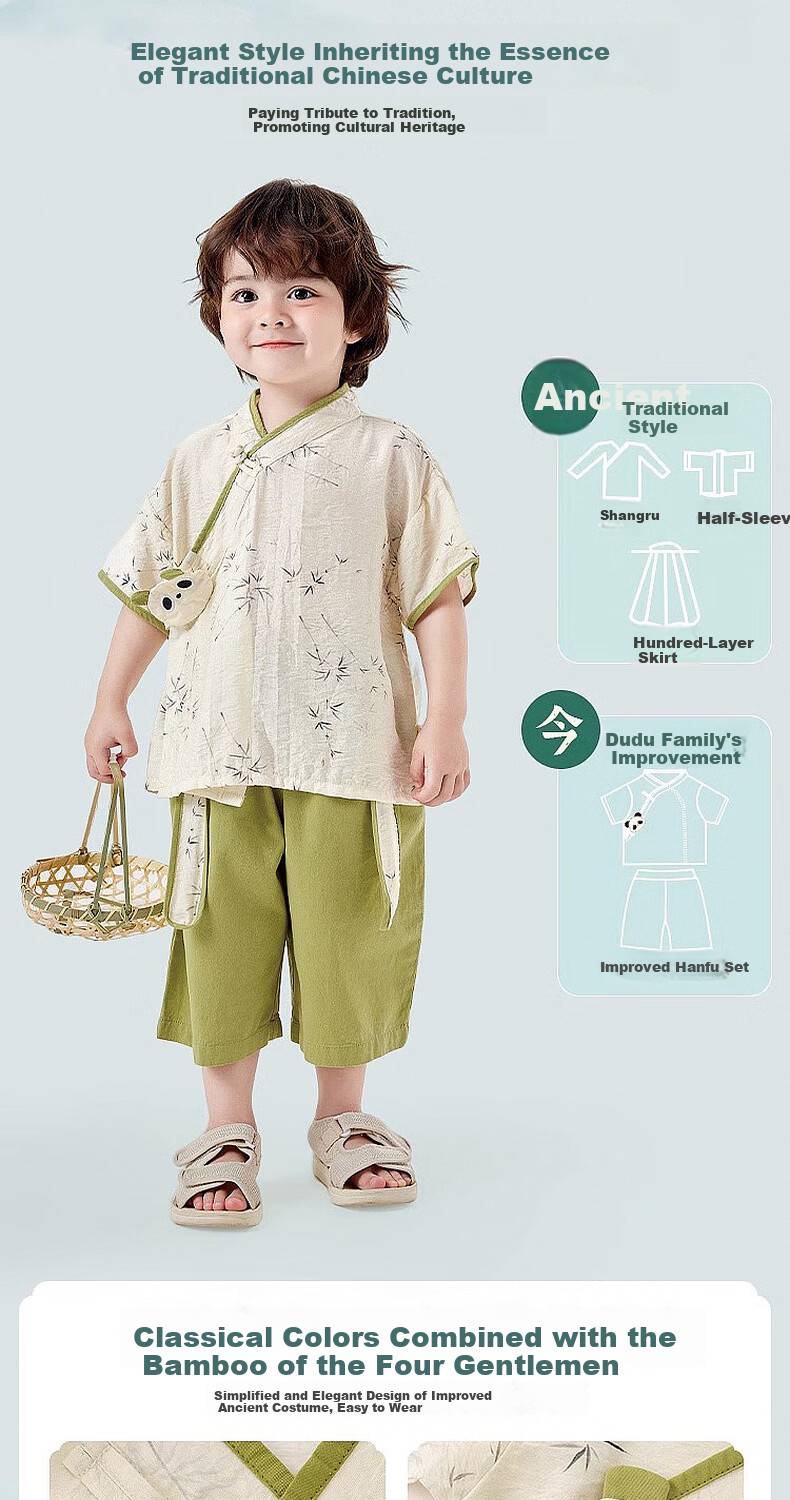 Dudu Baby New Chinese Style Summer Set Children's National Style Two-Piece Boys Short Sleeve Girls Shorts Summer Outfit Pink 90cm 5