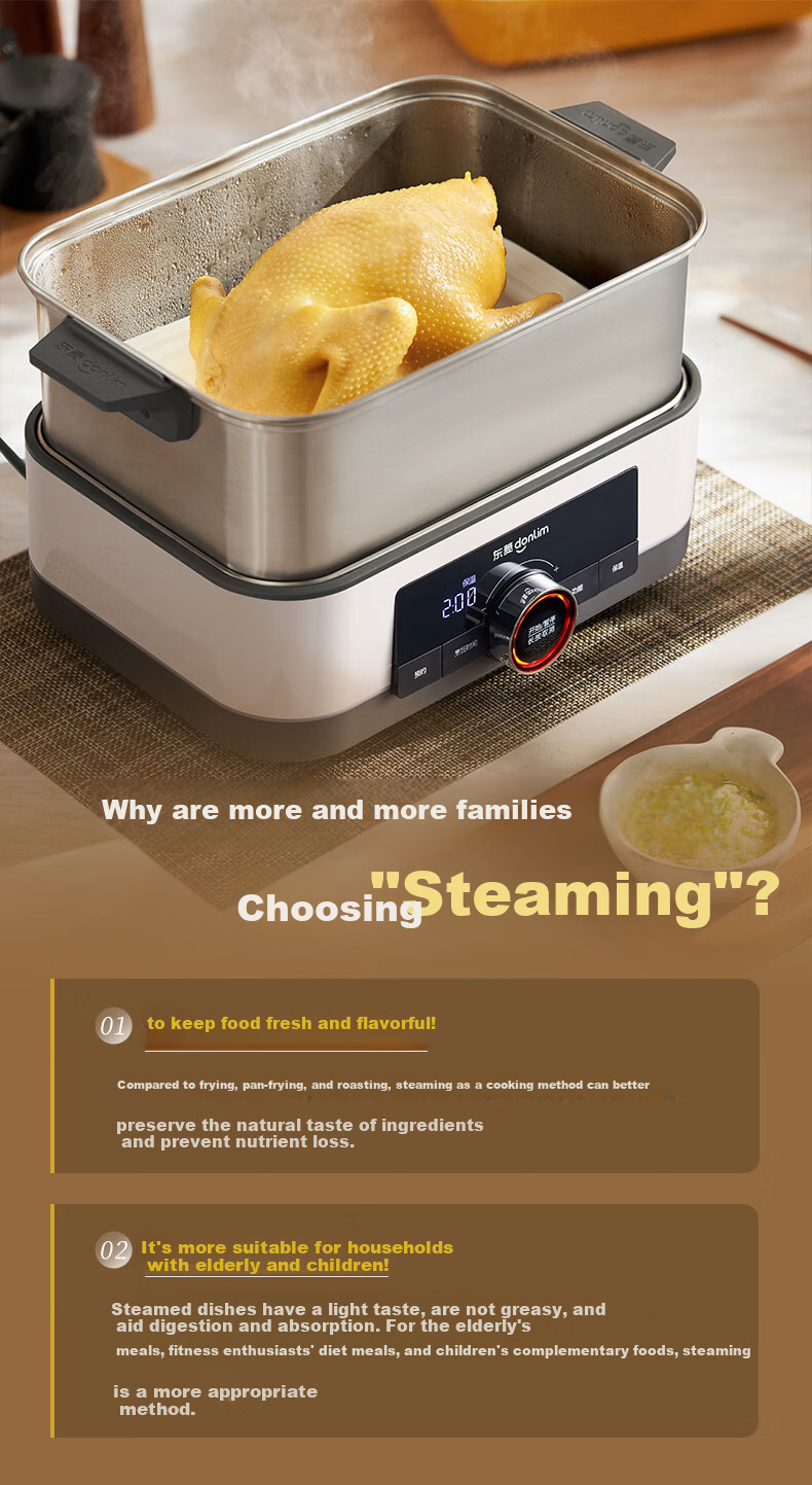 Donlim 618 Price Protection Electric Steamer Multi-Functional Steaming and Stewing Pot Double-Layer Stainless Steel 1005 Upgraded Large Capacity Steam Cooker with Reservation Timer for 3-4 People DL-3 5
