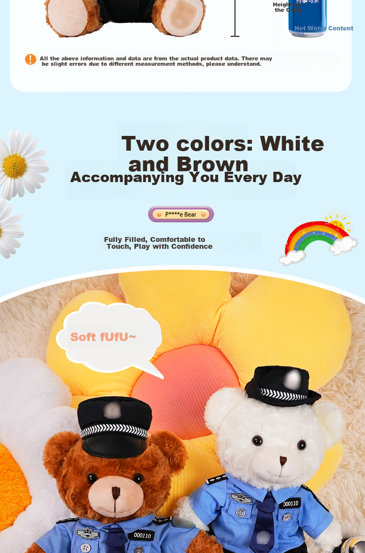 JWCP Official Police Officer Bear Brown 32cm Plush Doll Uniform Plush Gift 2
