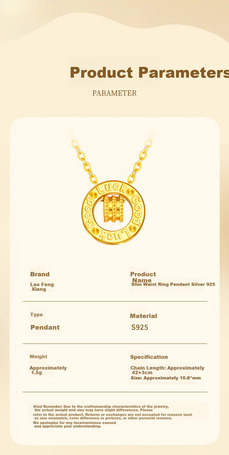 Lao Feng Xiang 925 Silver Double Ring Slim Waist Necklace Premium Möbius Pendant Gift for Girlfriend Valentine's Day 7