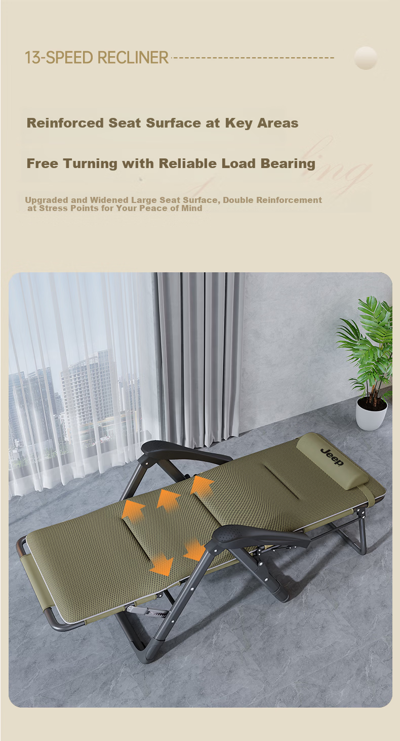 JEEP Folding Bed Recliner Office Nap Bed Single Nap Chair Care Bed Folding Chair Military Cot Thickened Cotton Pad 11