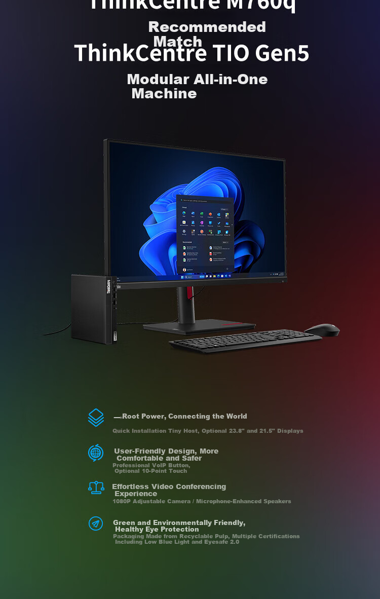 Lenovo Mini PC Business Desktop ECC-T30 (I5-12450H/16GB/512GB/DP+HDMI/Supports WIN10/Wireless Keyboard and Mouse) 13