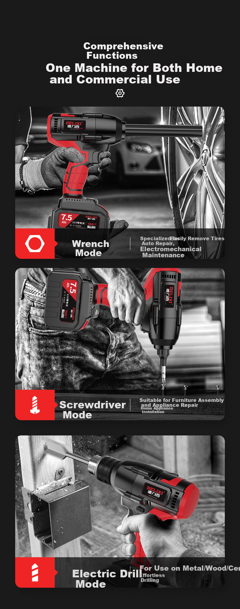 Delixi Electric 21V Cordless Ratchet Wrench Truss Wrench 90-Degree Angle Rechargeable Screwdriver Tool Set 5