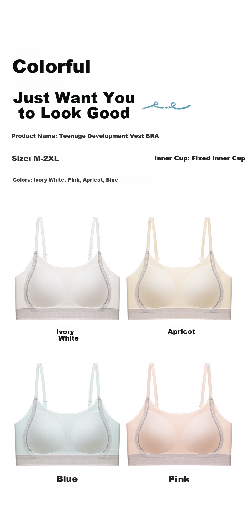 Ordifen 2-Pack Teen Girls Developmental Bras for Ages 12-16, Thin Sports Running Shockproof Youth Bras for Middle and High School Girls 17