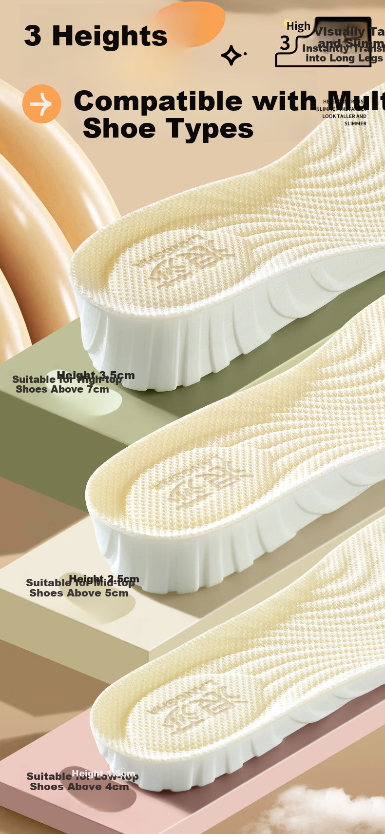 Langsha Invisible Height Increasing Insoles Soft Shock Absorption Sweat-Absorbing Odor-Resistant Breathable Unisex Height Boosting Pads 2.5cm Size 43-44 13