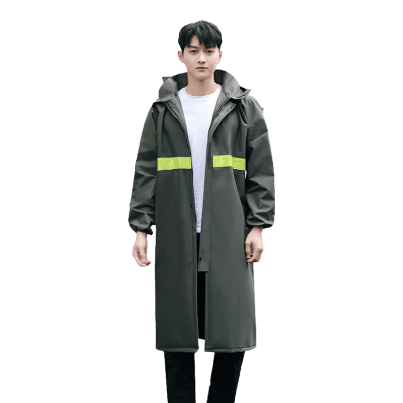 Leyoubaiyi Long Trench Coat One-Piece Raincoat, Army Green, Adult Men And Women Reflective Waterproof Flood Prevention Rain Poncho Constructio