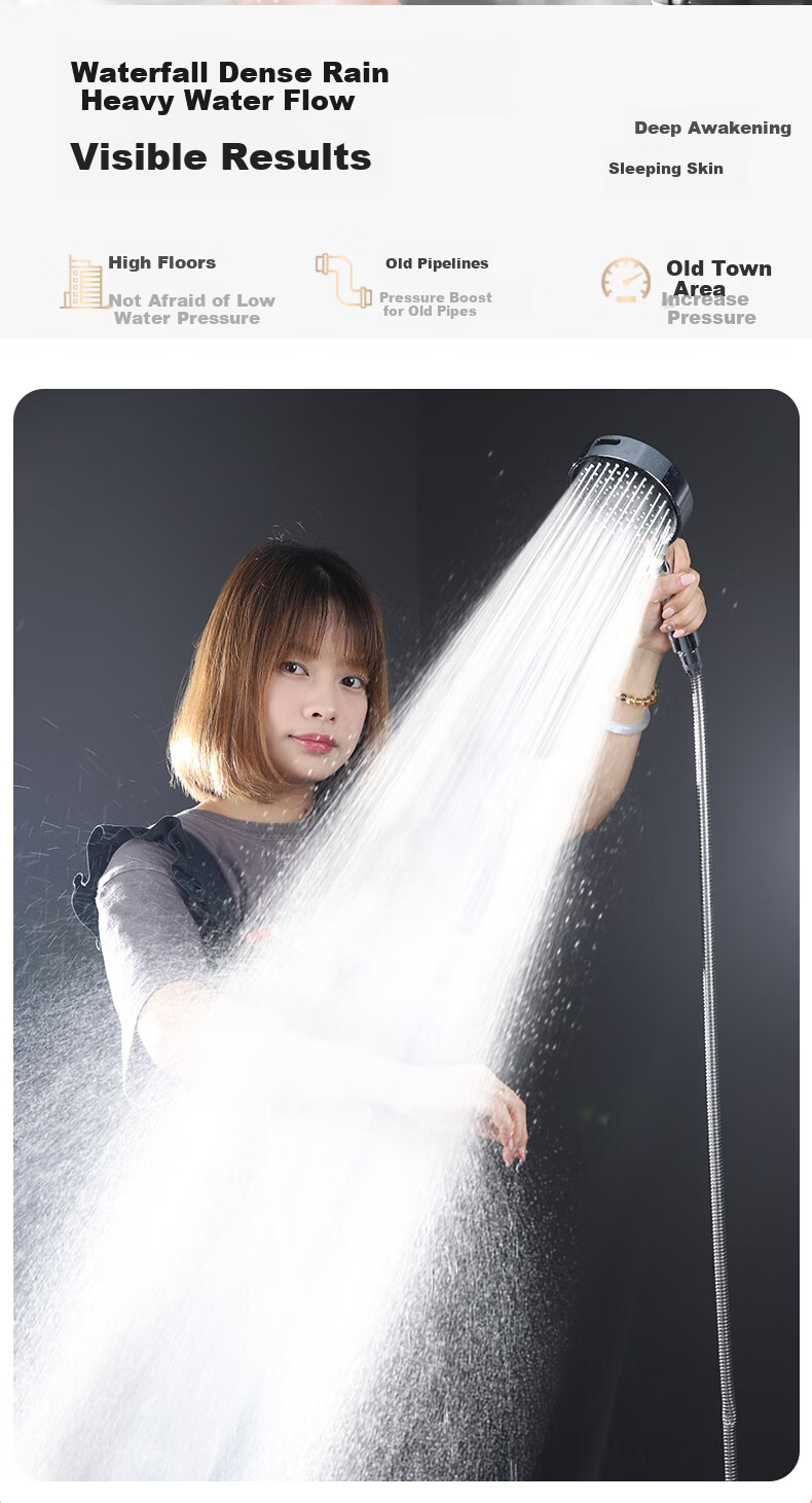 MUGE High Pressure Shower Head Powerful Water Flow Universal Single Head Handheld Bathroom Shower Sprayer 2