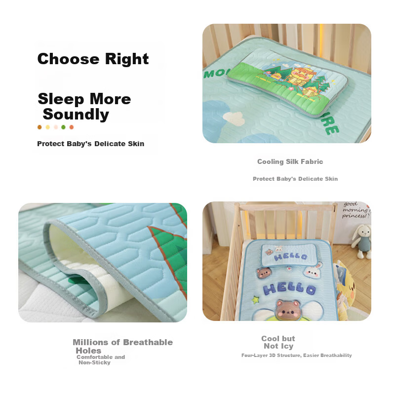 Baby Cooling Mat Ice Silk Breathable Sweat-Absorbent Toddler Kindergarten Large Latex Cooling Mat Skateboard Dinosaur