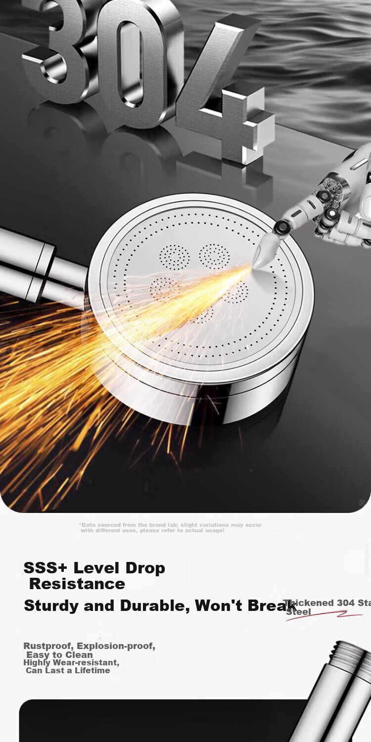Del 28-Year Brand 304 Stainless Steel High-Pressure Shower Set Two-Piece Stainless Steel Booster Showerhead 7