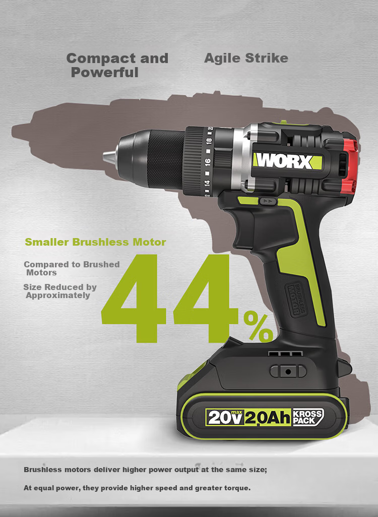 Worx 20V Brushless Impact Drill WU369.9 (Bare Tool) Cordless Lithium Battery Handheld Drill for Concrete Wall Drilling 12