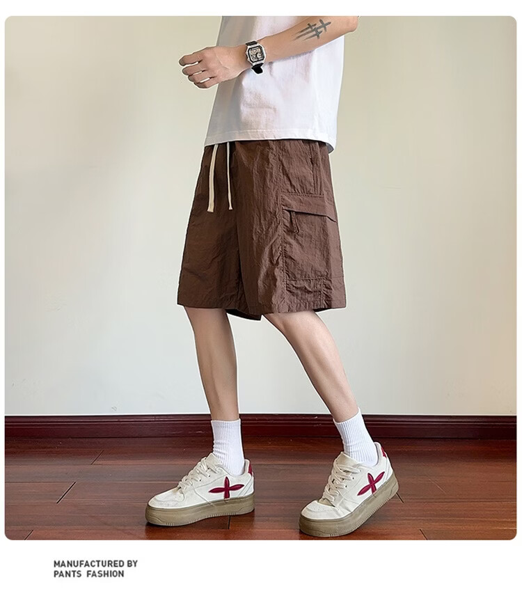 GENIOLAMODE Semir Group Men's Korean Style Loose Casual Lightweight Breathable Five-Point Ice Silk Quick-Dry Versatile Drawstring Shorts 18