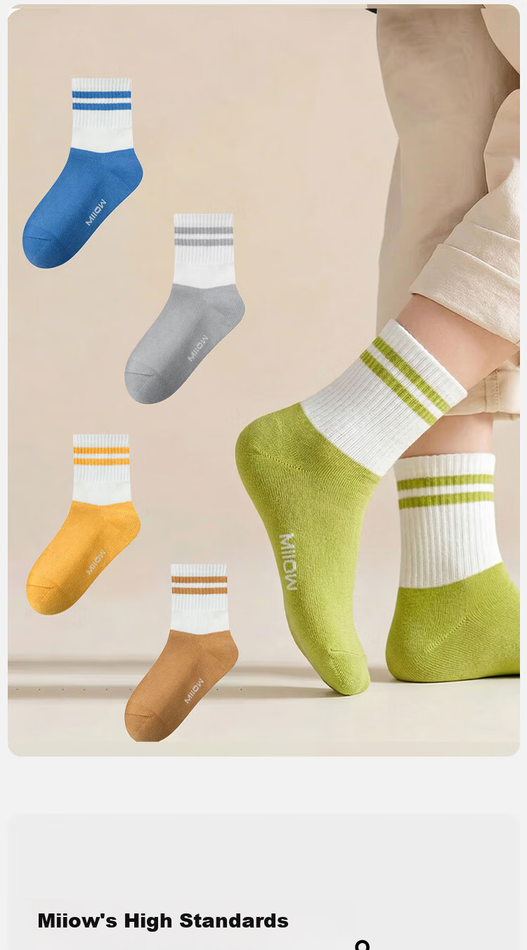 Miiow Kids Socks Summer Thin Cotton Boys Socks Age 10 Antibacterial Odor-Resistant Seamless Anti-Pilling Mid-Calf Socks 5 Pairs Pack 5