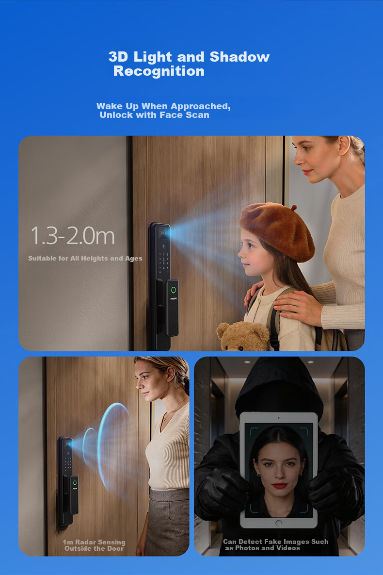 PHILIPS Fully Automatic Palm Vein 3D Facial Recognition Smart Door Lock Home Peephole Anti-theft Electronic Lock 301MFVP 4