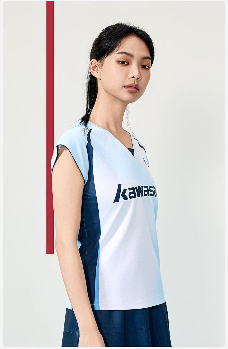 KAWASAKI Women's Badminton Sports Short Sleeve T-Shirt Quick-Dry Breathable Competition Training Shirt D2227 Light Blue L 17
