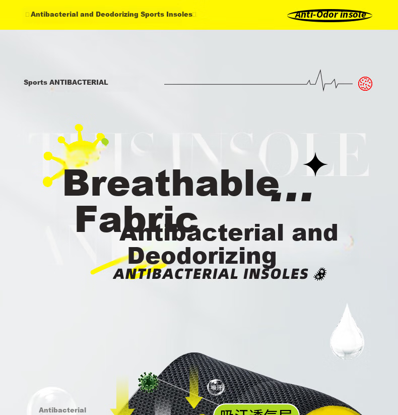 Bonnie Family 2 Pairs Antibacterial Insoles for Men, Odor-Resistant, Durable, Breathable, Sweat-Absorbing, Soft and Elastic, Shock-Absorbing Sports Insoles for Summer 5