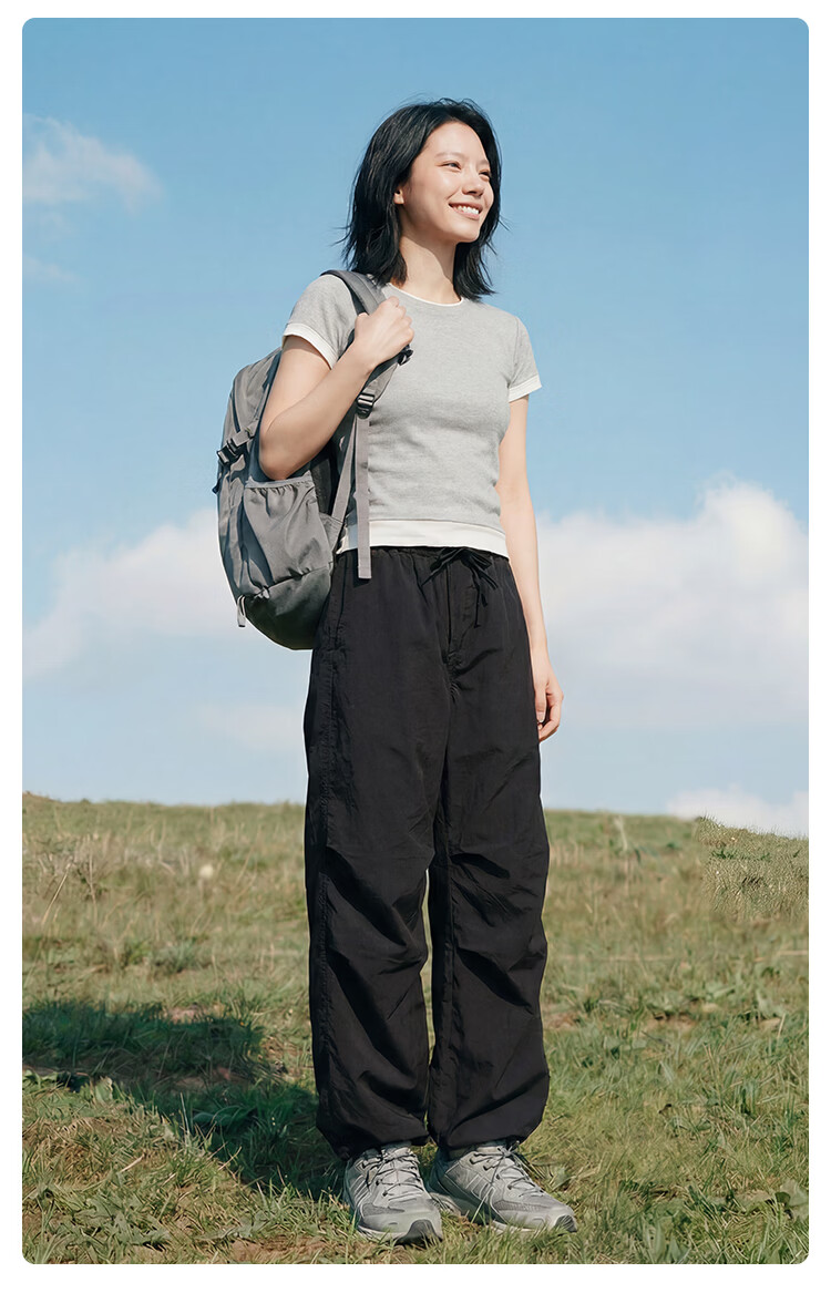 JD Original Casual Pants, Cargo Pants for Women, Loose Wide-Leg Trousers, Outdoor Hiking Climbing Pants, Parachute Pants, Black, L 16