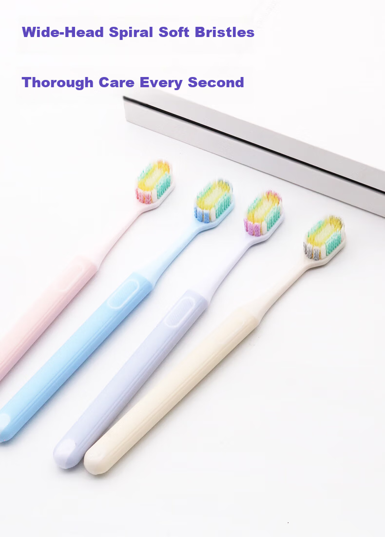 Jianruyun Wide Head Extra Large 4-Pack Ultra-Fine Soft Bristle Toothbrushes Individual Adult Household Men Women 4