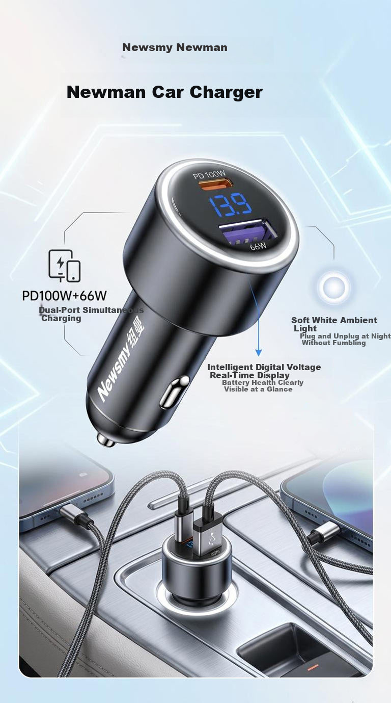 Newsmy 120W Car Charger Super Fast Charging Triple Port Cigarette Lighter Adapter Compatible with Huawei Vivo OPPO Apple 17 Laptop Charging 6