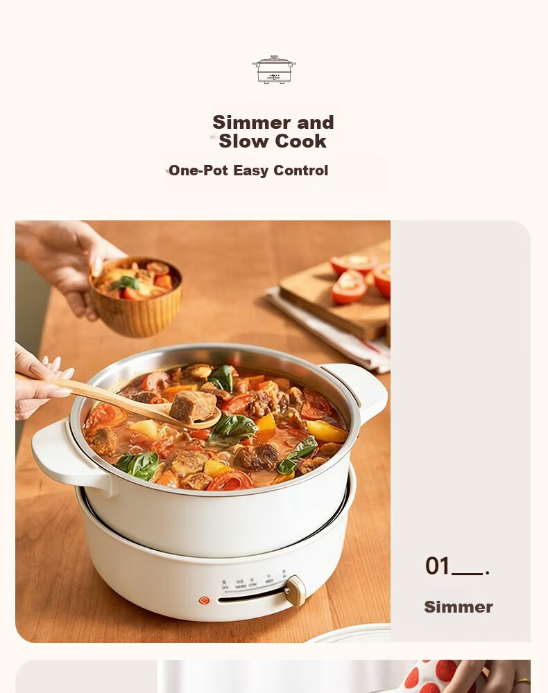 IMiMONE MiMeng Electric Hot Pot Electric Cooker Hot Pot Dedicated Pot 2-4 People Non-Stick Detachable Washable Household Frying Pan 304 Stainless Steel No Coating Multifunctional Pot 3L White IM301 15