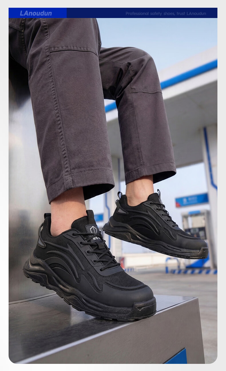 BlueOwl Shield Men's Summer Breathable Lightweight Soft Sole Anti-Slip Anti-Smash Steel Toe Anti-Puncture Work Shoes DL211-1 Size 42 21
