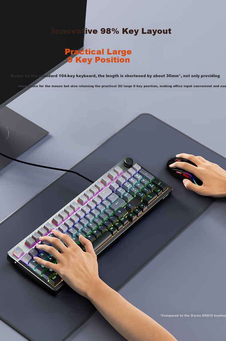 DAREU EK815Pro Wired Keyboard 2026 Edition - Wired Connection - Black Grey - Dream Encounter HiFi Switch - Non-Silent - 100 Keys 4