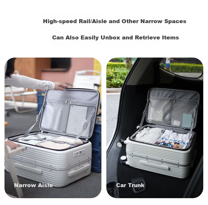 Mixi Multifunctional Aluminum Frame Trolley Luggage Large Capacity Side-Opening Travel Suitcase Men Women 20-inch Smoke White 13