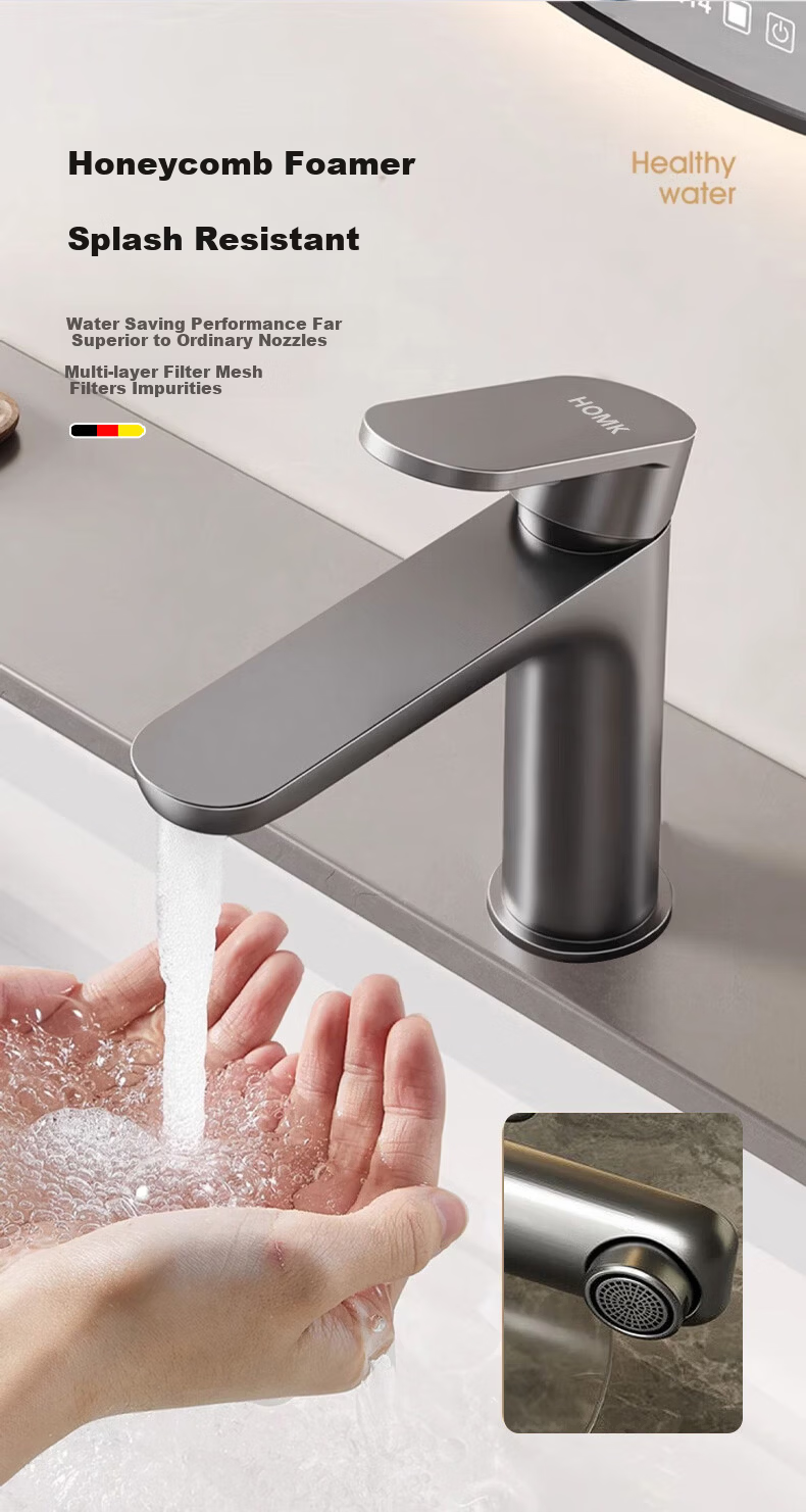 HOMK 【Germany】304 Stainless Steel Faucet Universal Bathroom Sink Basin Hot and Cold Splash-Proof Faucet 9