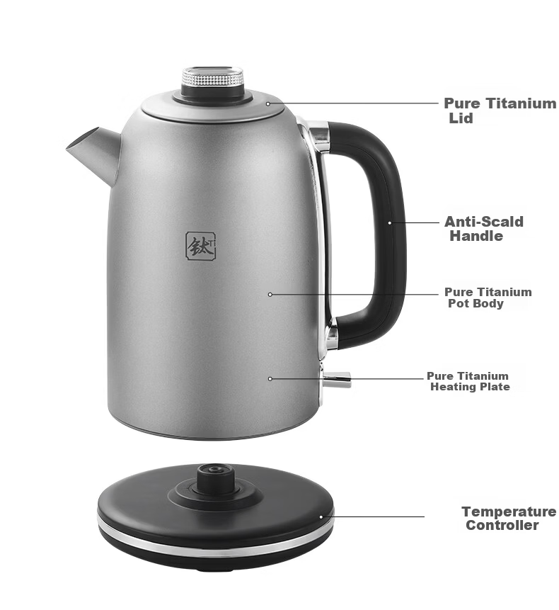 Biooner Pure Titanium Electric Kettle 2.3L Large Capacity Auto Shut-Off Insulated Tea Kettle Ti-16 4