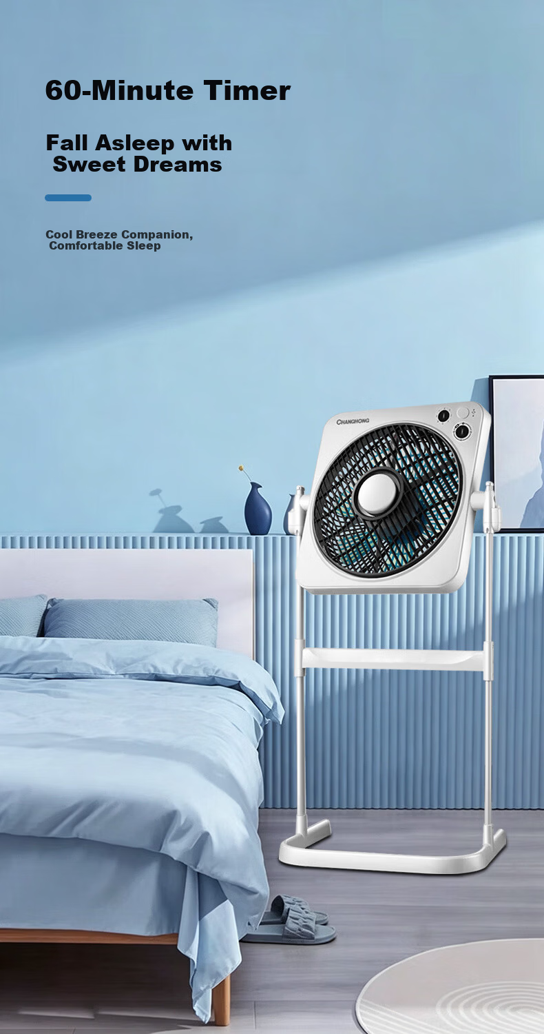 CHANGHONG Adjustable Steel Frame Pedestal Fan Home Floor Fan Dormitory Table Fan Desktop Timer Small Fan Six-Blade Soft Wind Fan FS-ZJ501 9