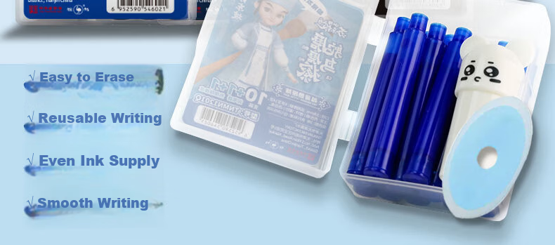 Ostrich Heat-Erase Thermal Ink Cartridge Fountain Pen Refill Compatible with Parker, Hero, Deli, M&G 3.4mm Ink Cartridges Crystal Blue Erasable Ink Cartridge Box Set (10+2) 1