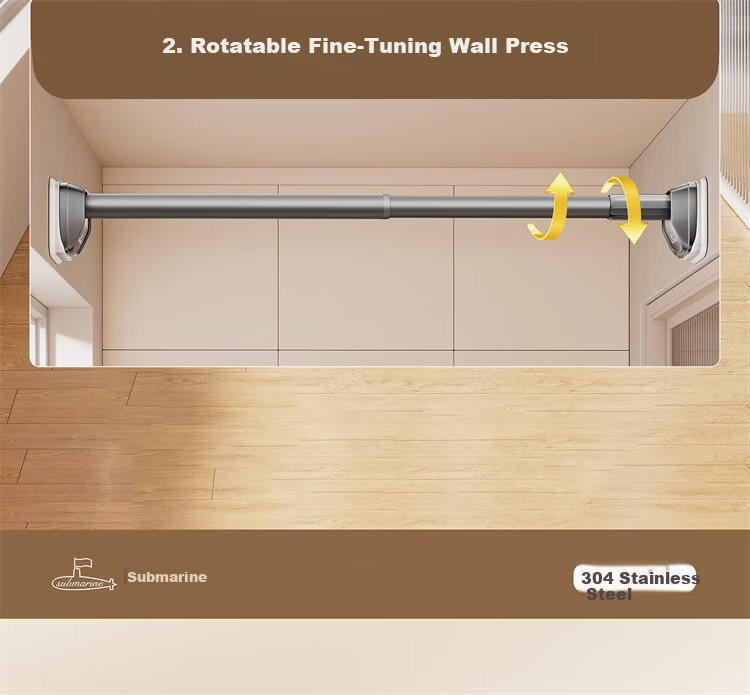 Submarine No-Drill Telescopic Clothes Drying Rod Shower Curtain Rod 304 Stainless Steel Balcony Wardrobe Clothes Rack Support 70-120cm 13