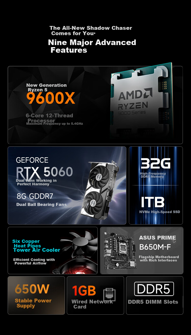 AMD & ASUS Neptune EVO Ryzen R5 5600/RTX 5060/16GB/500GB Gaming Desktop DIY Assembled PC Full Set 2