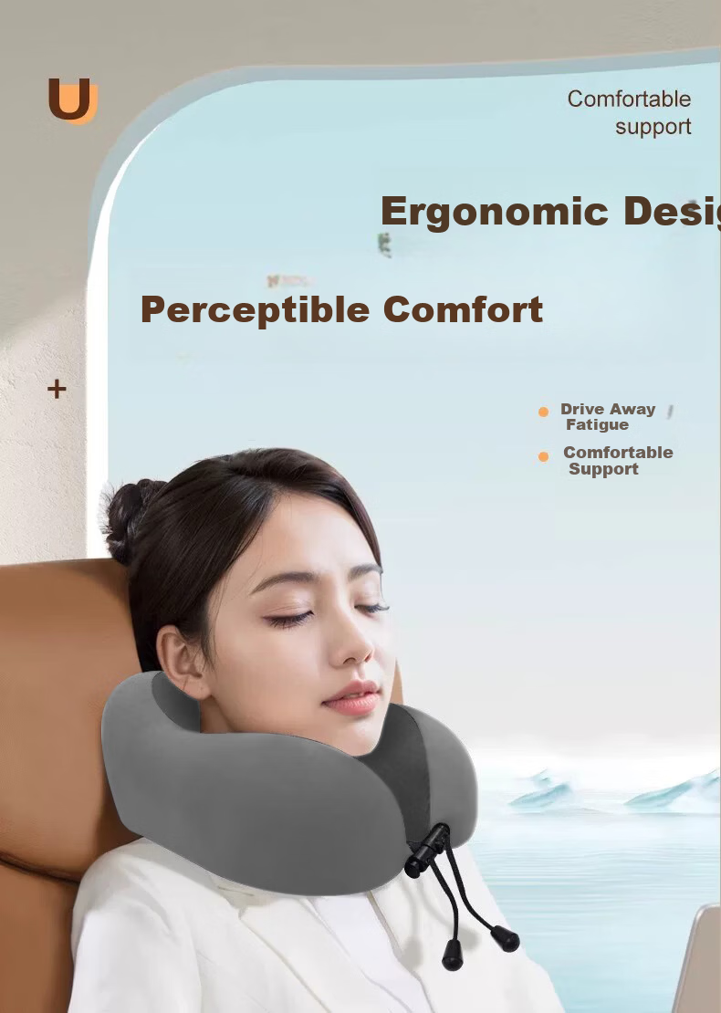 YOCOK U-Shaped Inflatable Memory Foam Neck Pillow Travel Neck Support for Airplane and Train, Portable and Foldable, Blue and Gray Colorblock 8