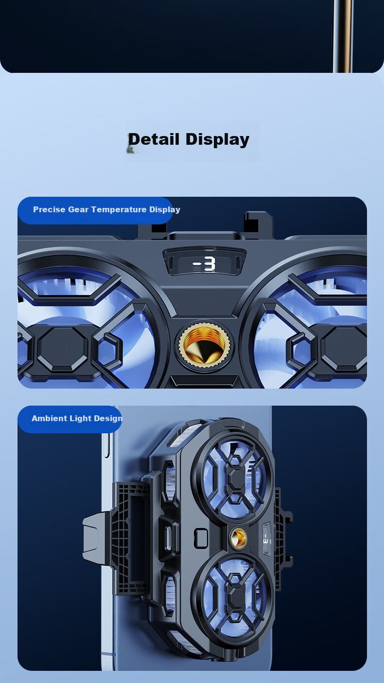 JIAHUACAI Dual-Core Cooling Mobile Phone Cooler Live Streaming Gaming Semiconductor Cooling Clip Silent Fan Ice-Sealed Gaming King PUBG Tool 14