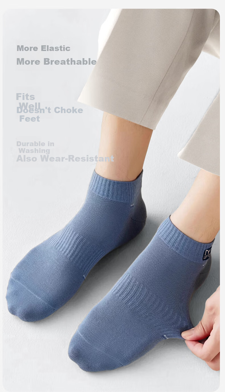 Mian Xiaonian Men's Short Socks Spring Summer 100% Cotton 10A Antibacterial Odor-Resistant Mesh Breathable Low-Cut Socks 10 Pairs 20
