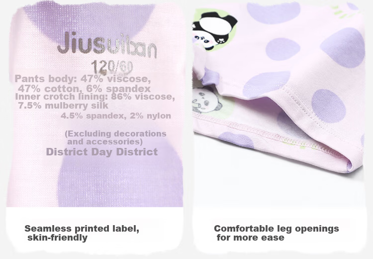 Jiusuiban Kids Girls' 7A Antibacterial Silk Gusset Boxer Shorts Cartoon Panda Plant Cotton 8