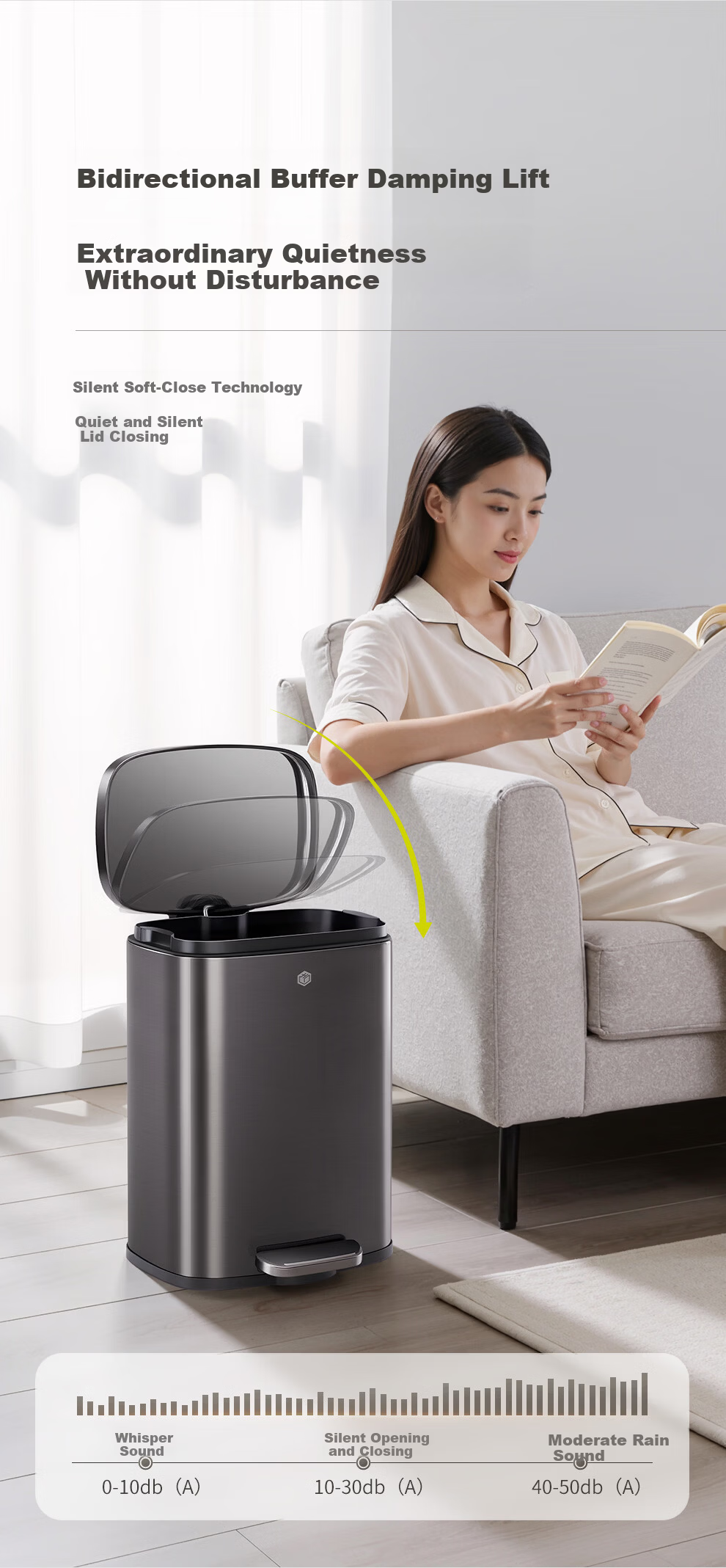 JD Jingzao Odor-Sealing Covered Foot-Pedal Stainless Steel Trash Can 20L Dual Inner and Outer Buckets Large Size for Living Room Kitchen Bathroom Home Use 7
