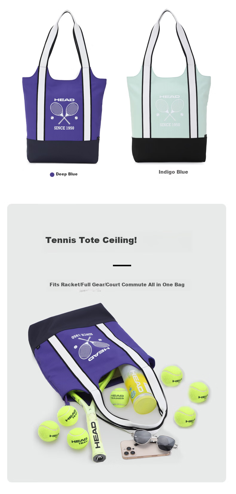 HEAD Large Capacity Tennis Bag Badminton Equipment Tote Lightweight Simple Flyknit Pickleball Racket Bag 9