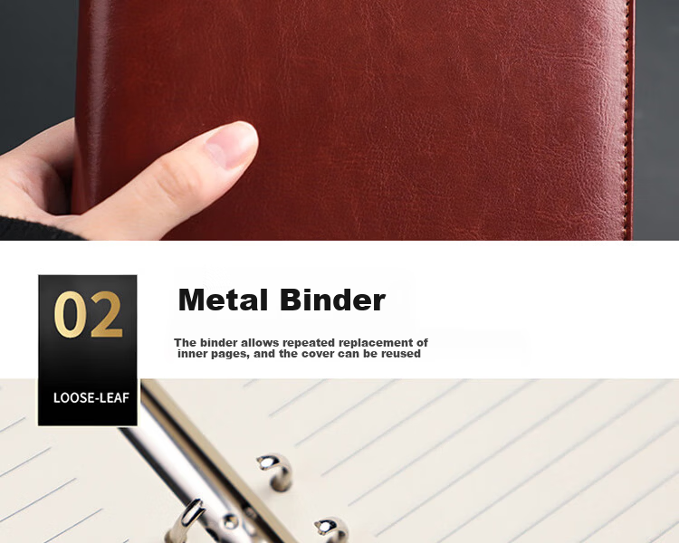 Xutong B5 Refillable Notebook Simple Leather Cover 100 Sheets 200 Pages 9-Hole Magnetic-Free Buckle Card Slot Corporate Office Meeting Record Detachable Refillable Notebook Customizable Logo 6