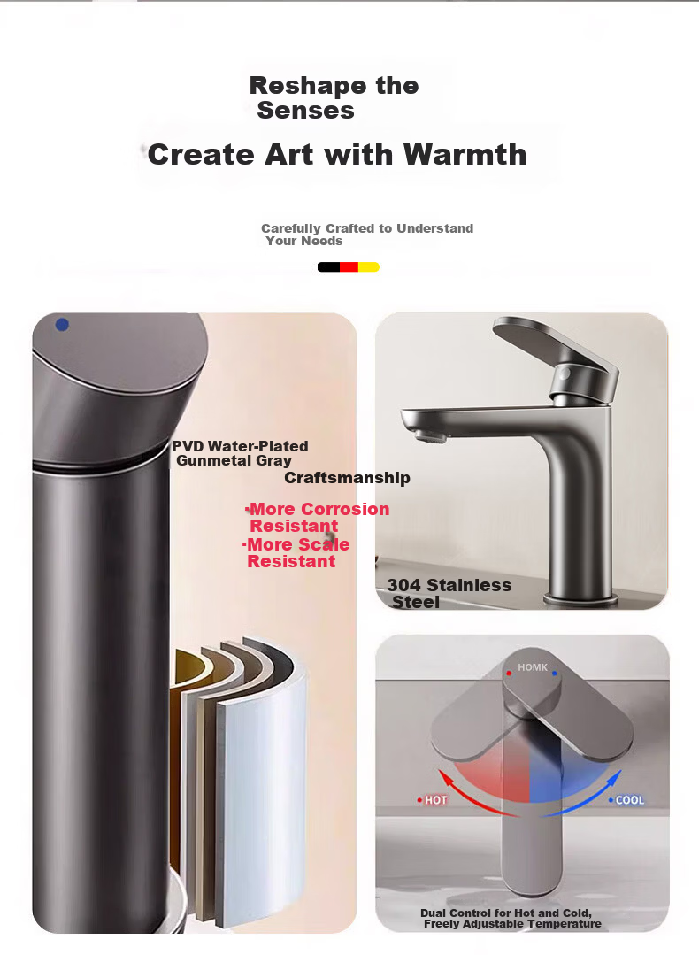 HOMK 【Germany】304 Stainless Steel Faucet Universal Bathroom Sink Basin Hot and Cold Splash-Proof Faucet 3
