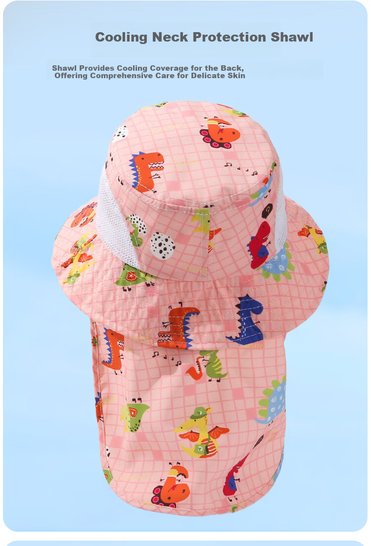 9i9 Kids Summer Sun Hat Baby Sunshade Hat Unisex Adjustable Bucket Hat Beach Hat Neck Protection F27 Pink 8