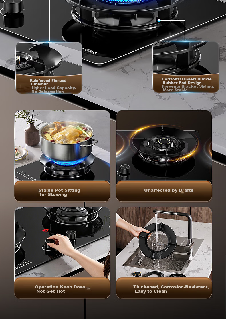 Royalstar Extraordinary Series Gas Stove Natural Gas Double Burner Built-in Nine-Chamber Dual Burner Tabletop High Heat Stove First-Level Energy Efficiency 70% Thermal Efficiency JZT-R55-2 8