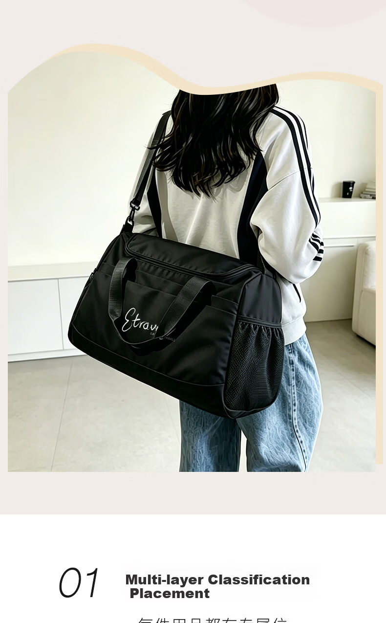 Etravel Travel Bag Gym Bag Large Capacity Storage Bag for Men and Women Travel Business Trip Luggage Hanger Shoulder Crossbody White 2