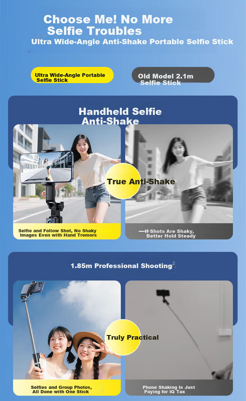 JIAHUACAI 1.85m Panoramic Selfie Stick Tripod Phone Holder Telescopic Portable 360° Rotating Fully Automatic Multifunctional Outdoor Photography Live Streaming Stand 2