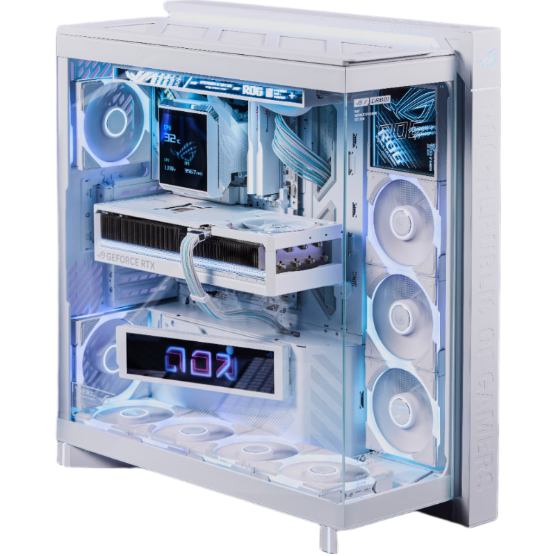 ASUS ROG Phantom Gaming Case White Luxury Edition Right-Angle Tempered Glass/9.2-inch Display Module/Rotatable Fan Bracket/GR801