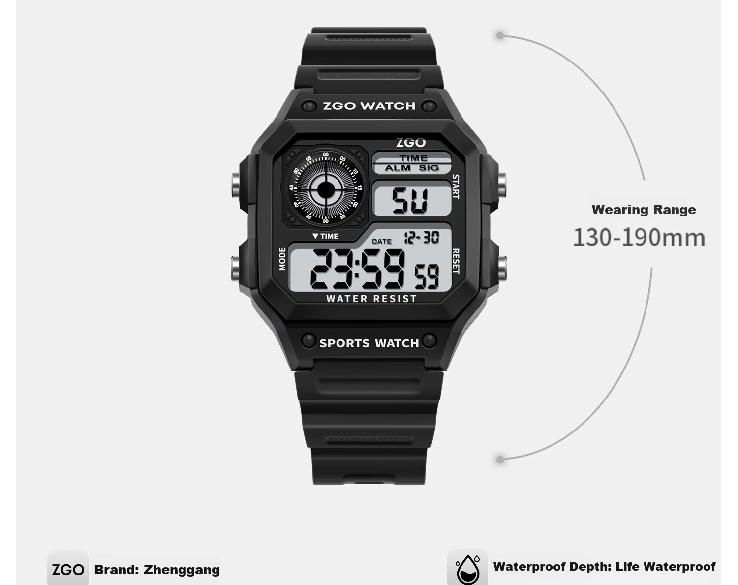 ZGO Men's Vintage Style Digital Watch Student Waterproof Small Square Sports Electronic Watch for High School and Middle School Students 27