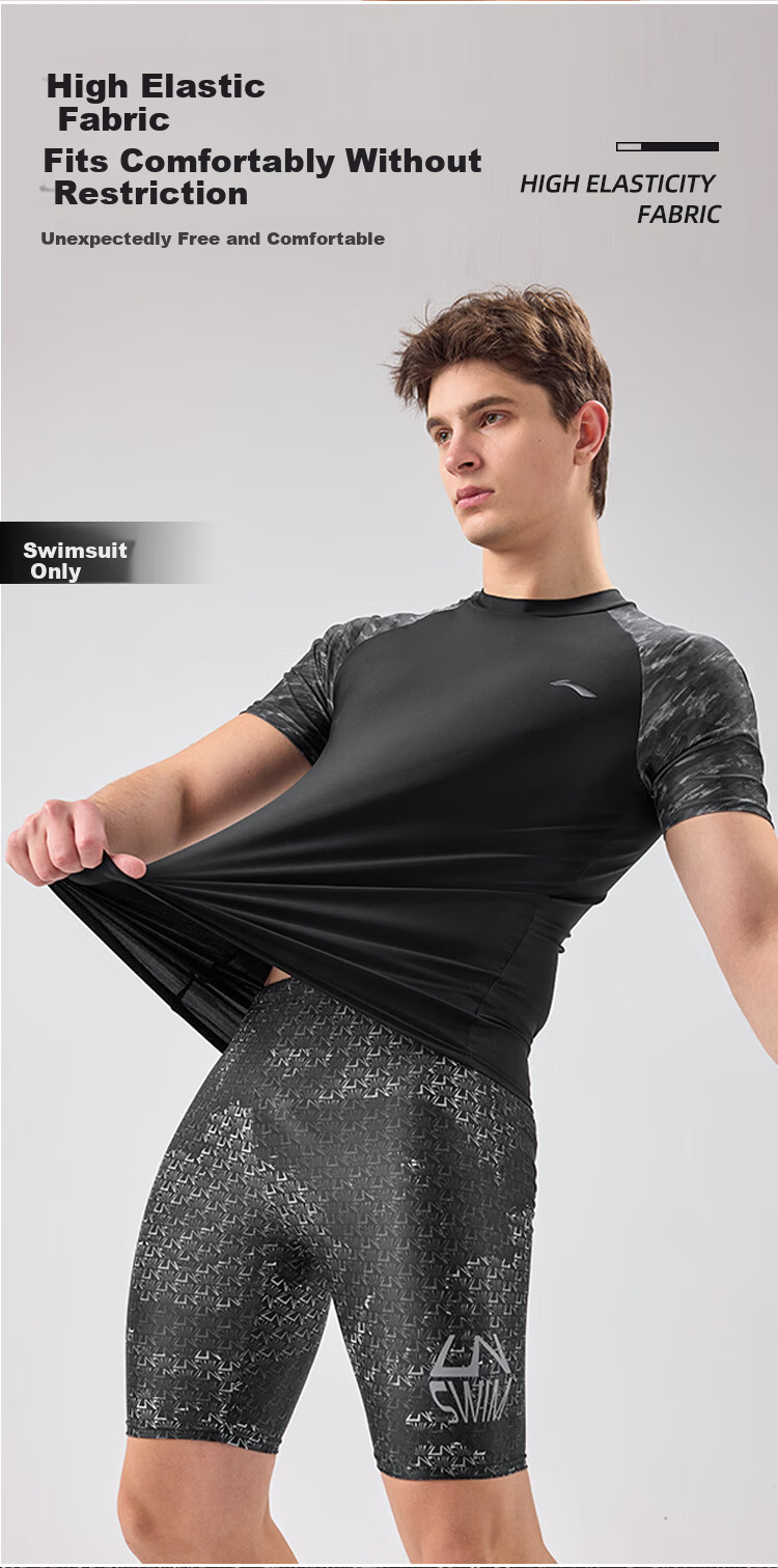 LI-NING Men's Short Sleeve Surfing Diving Swimsuit Quick-Dry Swim Training Top 818 Black Gray XL 5