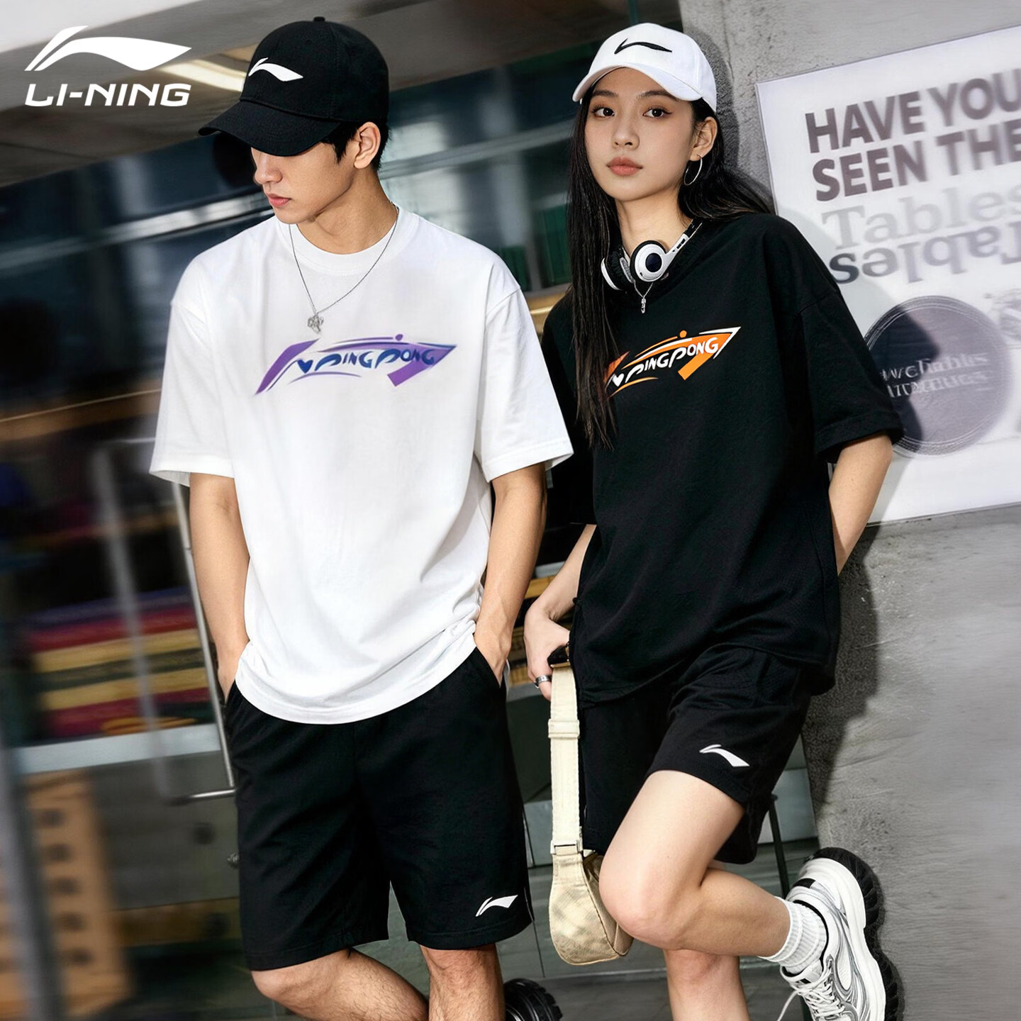 LI-NING Sports Set Men and Women Summer Short Sleeve Shorts Running Quick-Dry T-Shirt Basketball Badminton Fitness Training Suit L
