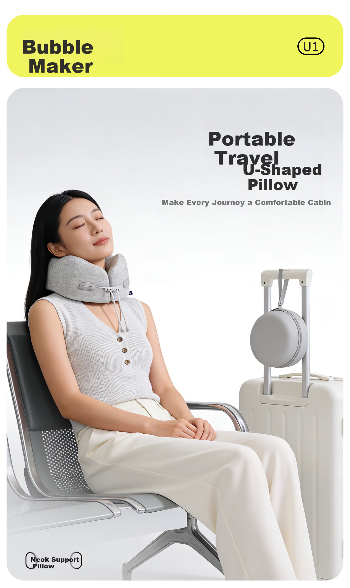 Bubble U-Shaped Neck Pillow Portable Neck Support Pillow Travel Neck Pillow for Airplane Long-Distance Trips Business Travel U-Shape Neck Cushion 1